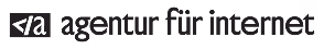 Textlogo ‚agentur für internet‘ mit einem Symbol, das einen spitzen Klammer-Ausdruck ‚<a>‘ zeigt.